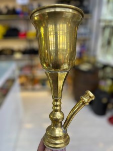 بدنه (تنه) برنجی قلیان یخدان دار زرد 30 سانتی کد BE136