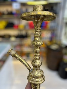 بدنه (تنه) برنجی قلیان قلم زنی زرد 30 سانتی کد BE137