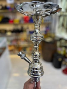 بدنه (تنه) برنجی قلیان تک مکعب سینی دار آبکاری قلم زنی 30 سانتی کد BE140