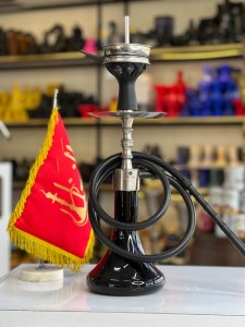 ست قلیان کرنو مینی بدنه نقره ای مات شیشه مشکی کد KE120