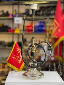 ست قلیان موسو بدنه طلایی شیشه ته پهن عسلیMO105