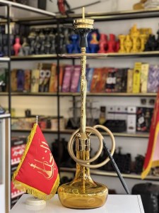 ست قلیان کرنو بدنه طلایی براق شیشه عسلی کد KE103