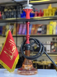 ست قلیان استار باز بدنه استیل قرمز شیشه ابروبادی قرمز کد ST118