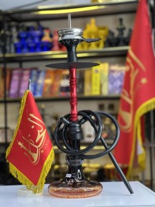 ست قلیان استار باز بدنه استیل قرمز شیشه ابروبادی مشکی نارنجی کد ST124