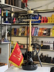 ست قلیان کرنو بدنه طلایی مات شیشه مشکی کد KE104