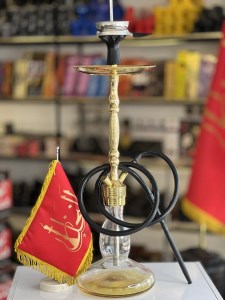 ست قلیان یحیی بدنه طلایی براق شیشه شفاف ته زرد کد YA101