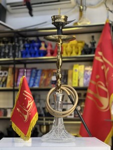 ست قلیان کارمانیا بدنه استیل طلایی براق شیشه شفاف کد Ka101