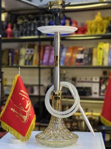 ست قلیان کارمانیا دوسینی سوپاپ سفینه ای بدنه نقره ای شیشه ابروبادی کد KA120