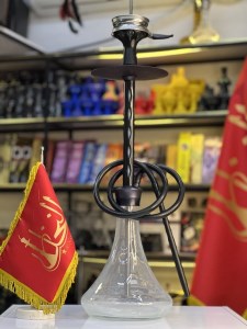 ست قلیان کارمانیا بدنه لوزی تمام شیار سوپاپ دار مشکی شیشه شفاف کد KA123