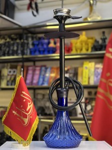 ست قلیان کارمانیا بدنه بدنه مشکی خطی سوپاپ دار شیشه آبی کد KA125