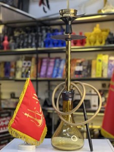 ست قلیان کارمانیا بدنه طلایی سوپاپ دار شیشه عسلی کد KA128