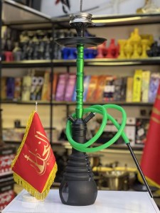 ست قلیان DH وارداتی بدنه سبز شیشه خمره ای مشکی کد DH103