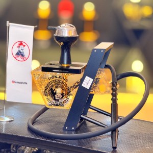 ست قلیان لاین کینگ آکواریومی استند دار بدنه مشکی شیشه طلایی کدLA128