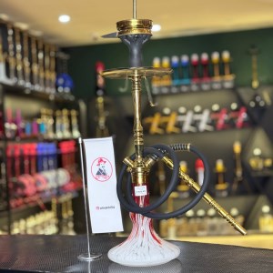 ست قلیان هوکایدو متوسط بدنه طلایی شیشه ابربادی قرمز کد HO107