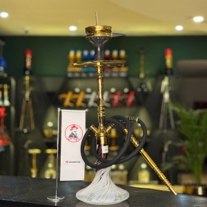 ست قلیان هوکایدو متوسط بدنه طلایی شیشه ابربادی قهوه ای کد HO108