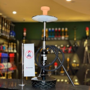 ست قلیان الرشید متوسط سینی دار بدنه نقره ای مشکی شیشه مشکی کد ALR112