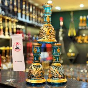 شیشه قلیان انگشتی تراش آبی فیروزه ای