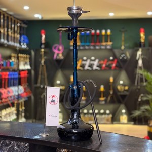 قلیان لاین کینگ بزرگ بدنه آبی شیشه ساده مشکی کد LA109