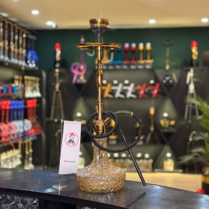 قلیان لاین کینگ بزرگ بدنه طلایی شیشه کریستال عسلی کد LA135