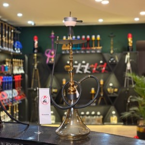 ست قلیان موسو بزرگ بدنه طلایی شیشه خمره ای دودی کد MO100