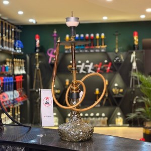 ست قلیان موسو بزرگ بدنه سندلوس طلایی قهوه ای شیشه کریستال دودی کد MO108