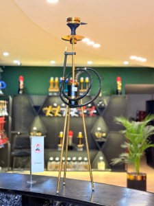 ست قلیان پایه دار بلند بدنه مشکی طلایی