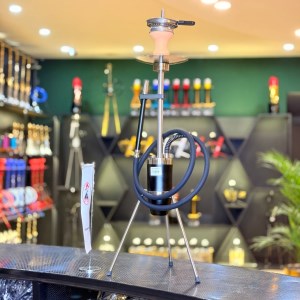 ست قلیان پایه دار کوتاه بدنه مشکی نقره ای