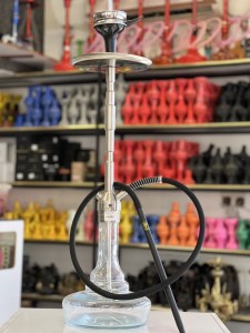 ست قلیان کرنو بزرگ بدنه نقر ه ای مدل کالیفرنیا شیشه خمره ای شفاف کد KE113