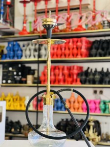 ست قلیان کرنو اوزوف یزرگ بدنه طلایی شیشه شفاف ساده کد KE 119