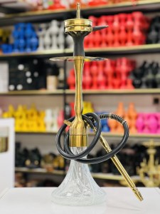 ست قلیان موسو متوسط بدنه طلایی شیشه طرح دار سفید کد MO107