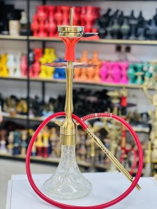 ست قلیان موسو متوسط بدنه طلایی شیشه طرح دار طلایی کد MO108