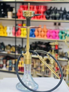 ست قلیان موسو متوسط بدنه طلایی شیشه شفاف هفت رنگ کد MO109
